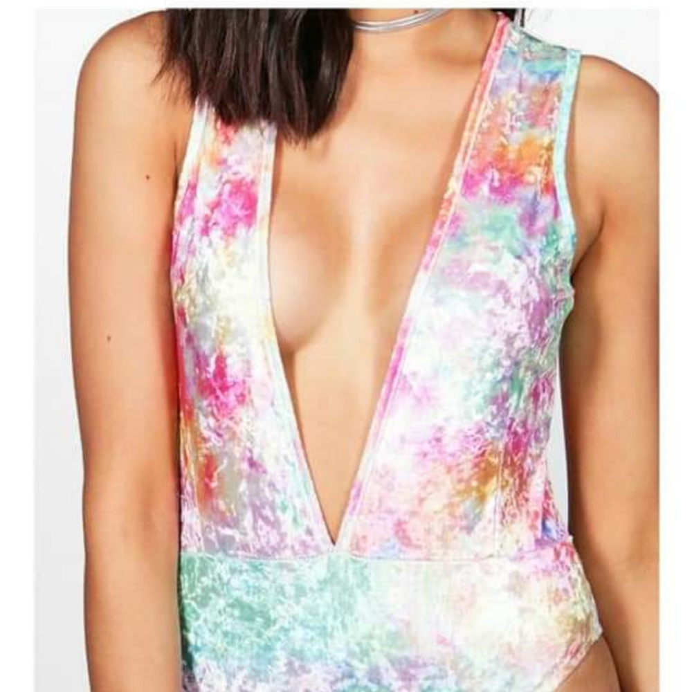 Boohoo Plunge Rainbow Bodysuit